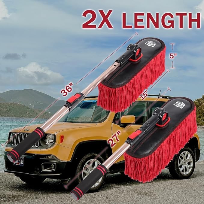 Car Cleaning Supplies，Car Duster Exterior Scratch Free,with Wax Cotton Hair， Dust Brush with Extendable Telescoping Handle to Remove Dust Pollen,Duster for RV,Truck,and Motorcycle