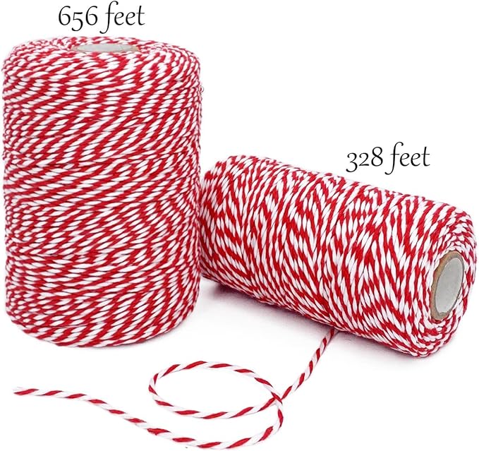 Cotton Twine Red and White Baker String 2mm Thick 328 Feet Christmas Twine for Gift Wrapping DIY Crafts Home Decoration Gardening