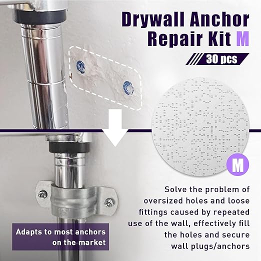 30 Pcs Drywall Anchor Repair Kit Solve Loose Wall Plugs Fast - Ideal for Curtain Rails, Towel Racks, Toilet Paper Holders and More Anchor Hole Patch (3.35 in)