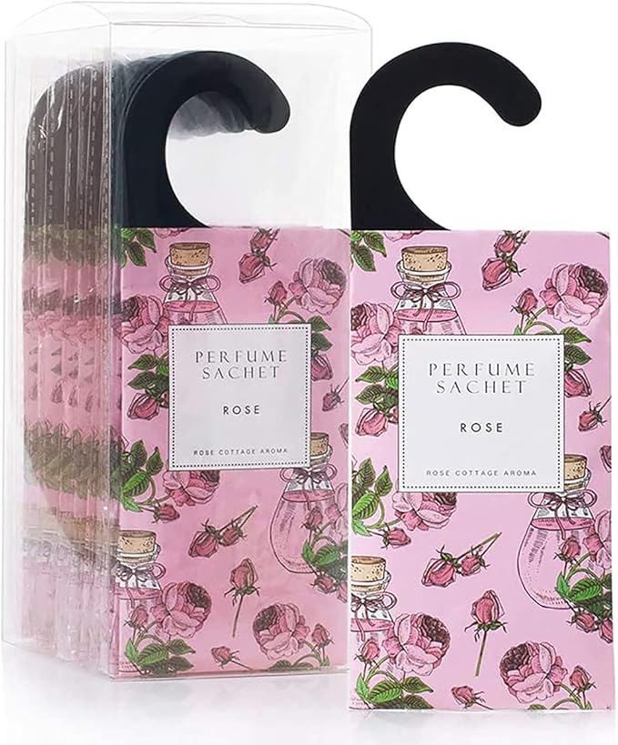 Large 12 Packs Rose Hanging Closet Deodorizer Air Freshener Long Lasting Scented Sachets Smell Goods for House