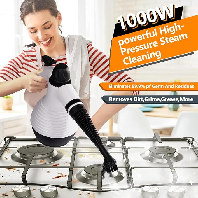Handheld Steam Cleaner, With 16 Accessories and Safety Lock, Steam Cleaner for Home, Multi-purpose for Cleaning Floors, Dirt, Grease, Grout, Tiles, Floors, Sofas and Car