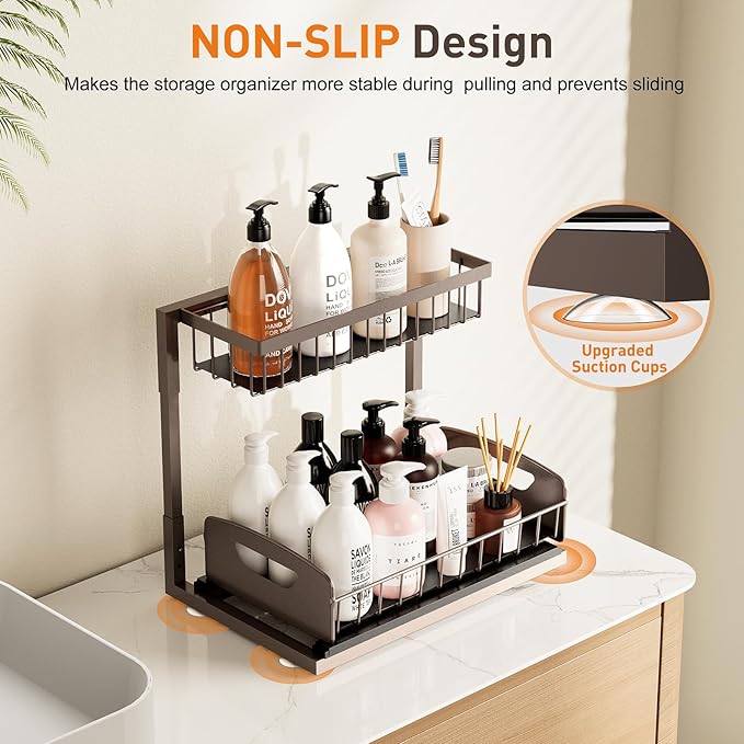 Under Sink Organizer 2 Pack,Metal Pull Out Cabinet Organizer Shelf,Kitchen Bathroom Organizers and Storage with Sliding Drawer,Storage Shelves,Storage and organization for Home,Laundry,RV,Pantry,Spice