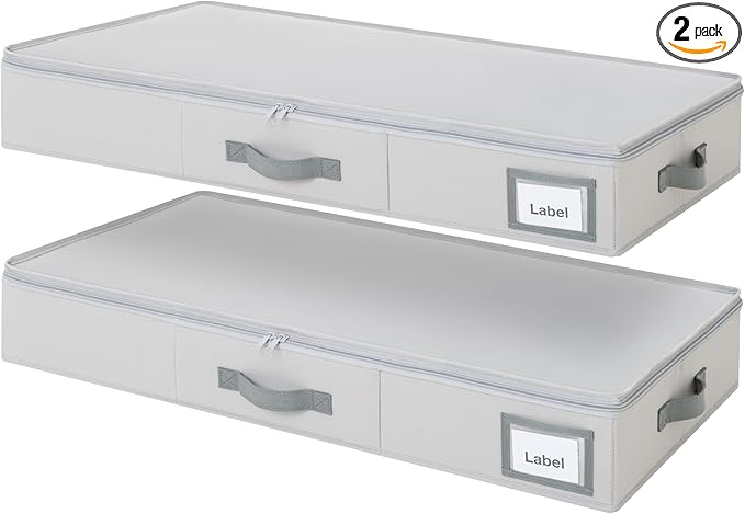 GRANNY SAYS 2 Pack Under Bed Storage, Underbed Organizer with Zipper Lid for Bedroom, Grey Clothing Storage Bins for Blankets, Clothes, Shoes