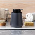 Enra Grey Soap Dispenser,12 oz Ceramic Hand Lotion Dispenser,Modern Liquid Soap Dispenser for Bathroom,Kitchen with Easy-to-Press Pump (Gray, Liquid)