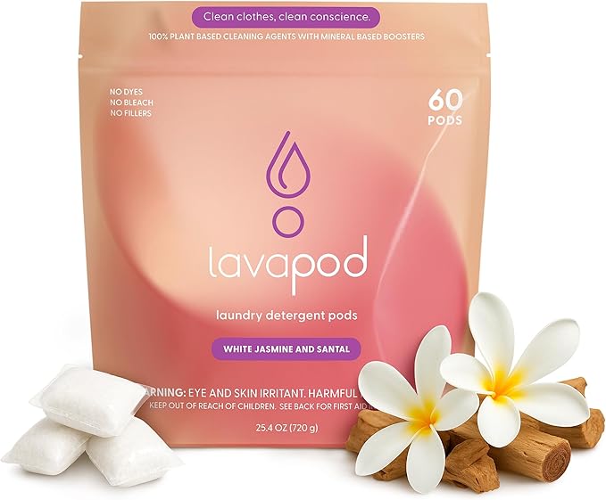 Luxury Laundry Pods - Plant-Based Detergent with Premium Fragrance | Biodegradable PVA Film | Made in USA | 60 Count (White Jasmine & Santal)