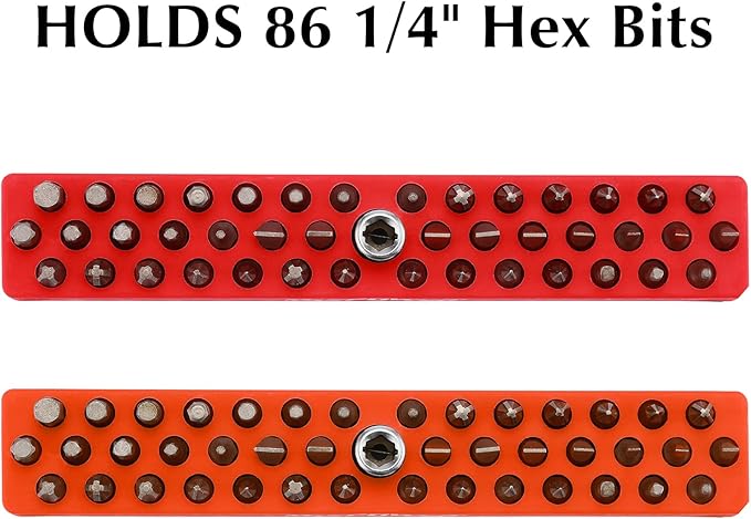 EMENTOL 2PCS 1/4" Magnetic Bits Holder Set - Red and Orange, 86PCS Hole, Bit Organizer with Strong Magnetic, Magnetic Bits Organizer, 2 Pieces