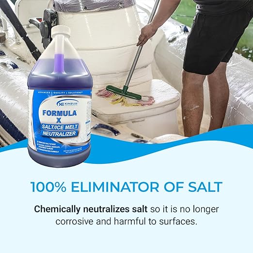 KINZUA ENVIRONMENTAL Formula-X Concentrated Salt Stain Remover & Surface Protector, Professional Salt Remover for Floors, Boats, Carpets, Salt Neutralizer for Vehicles Prevents Corrosion, 1 Gallon
