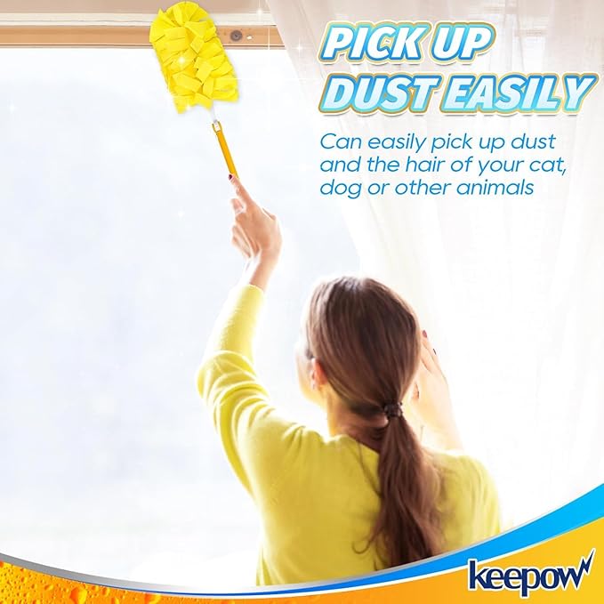 KEEPOW 12 Pack Reusable Duster Refill Compatible with Swiffer Duster Extended Handle, 360° Heavy Duty Duster Refills, Microfiber Dusters for Cleaning, Fleece Refills(Handle is Not Included)