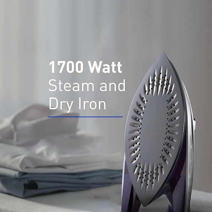 Panasonic Dry and Steam Iron with Alumite Soleplate, Fabric Temperature Dial and Safety Auto Shut Off – 1700 Watt Multi Directional Iron – NI-W950A, Purple