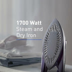 Panasonic Dry and Steam Iron with Alumite Soleplate, Fabric Temperature Dial and Safety Auto Shut Off – 1700 Watt Multi Directional Iron – NI-W950A, Purple