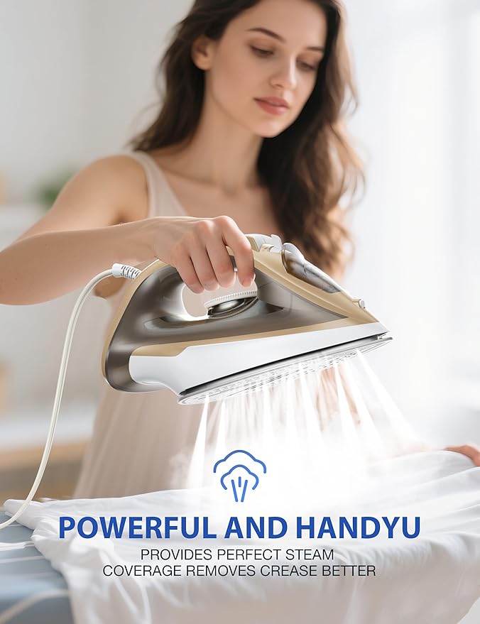 Large Irons Steamer for Clothes, 1500W Iron Non-Stick Ceramic Soleplate, 500 Microsteam Holes, Powerful Steam Iron, Auto shutoff, Self-Cleaning, 12.31oz Water Tank Ironing Clothes for All Fabrics