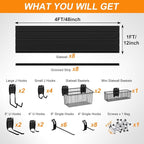 DoCred Slatwall Paneling Organizer, 4x7.5 FT PVC Garage Slat Wall Storage Systems, Heavy Duty Mounted Slat Peg Board for Tool Organization Ladder Bike Includes 27 PCS Hooks Accessories Kit (Black)