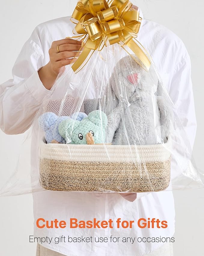 Small Woven Basket, 12 x 8 x 4.5 Inches, Storage Basket for Organizing, Cute Small Rope Shelf Closet Cube Storage Bins Baskets for Shelves, Dog Toy Gift Baskets Empty, 3 Pack Gradient Brown