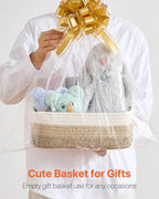 Small Woven Basket, 12 x 8 x 4.5 Inches, Storage Basket for Organizing, Cute Small Rope Shelf Closet Cube Storage Bins Baskets for Shelves, Dog Toy Gift Baskets Empty, 3 Pack Gradient Brown