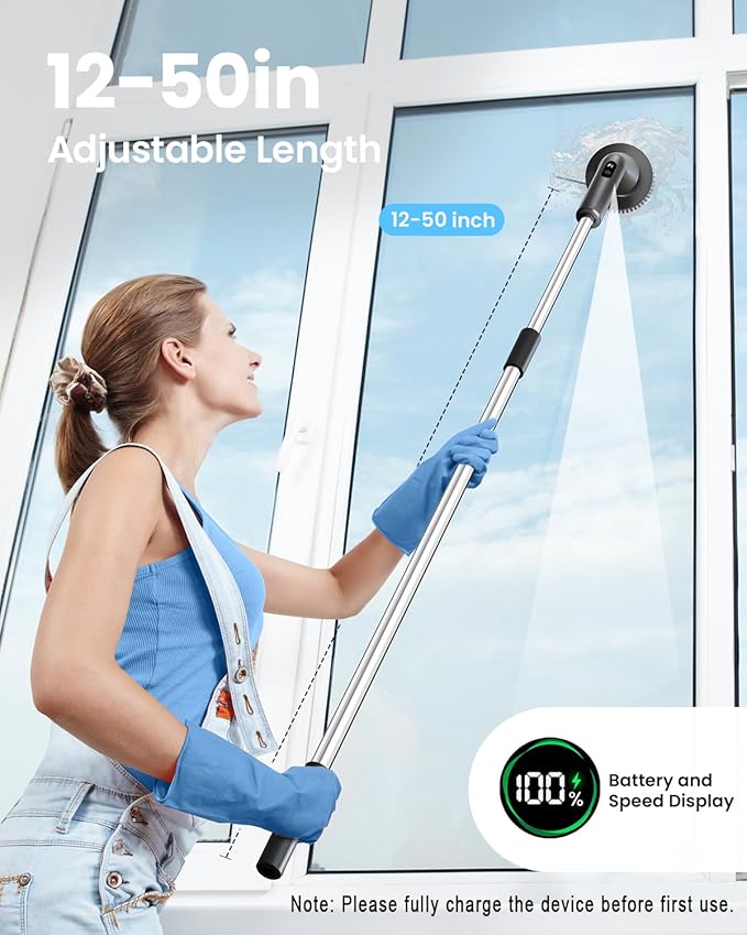 Electric Spin Scrubber, 2025 New Cordless Cleaning Brush for Home, IPX7 Waterproof Spin Scrubber with 7 Brush Heads, Adjustable Long Handle and 2 Rotating Speeds for Bathroom Tub Floor