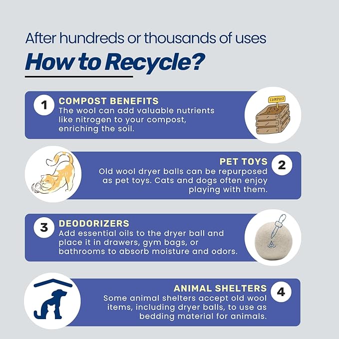 Dryer Ball Kit: 6 XL Wool Dryer Balls - Natural Fabric Softener, Reusable, Reduces Clothing Wrinkles and Saves Drying Time - Reduces Wrinkles and Saves Drying Time (6pcs Wool Dryer Ball) (White)