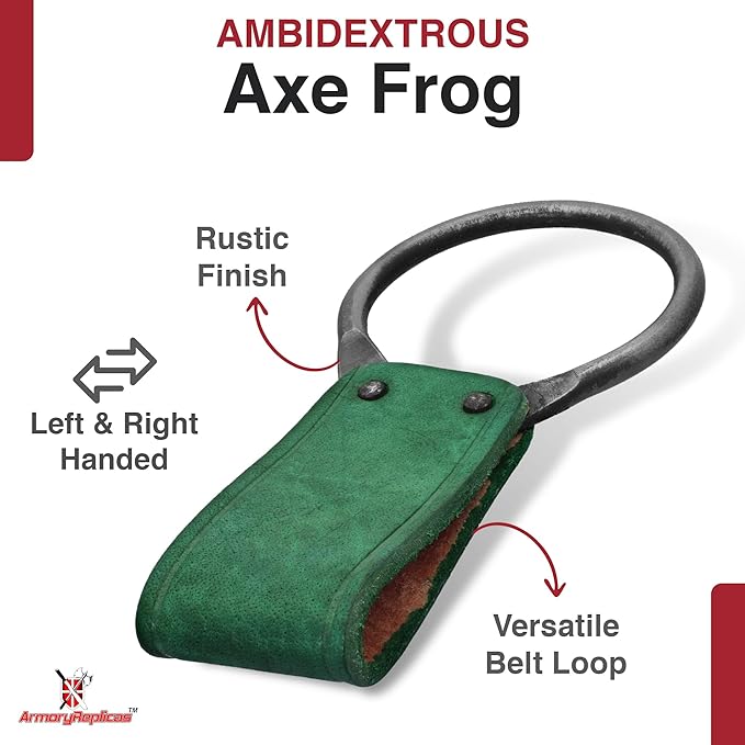 Armory Replicas - Hand Forged Medieval Viking Battle Axe Holder - Genuine Bovine Leather Functional Costume O-Ring Weapon Belt Holster