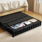2 Pack Bamboo Under Bed Storage with Wheels, 39”x20”x7.8” Lager Under Bed Storage Containers (Black)
