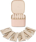 Vlando Jewelry Travel Case,Travel Jewelry Organizer with Clear Velvet Jewelry Bags 6Pcs Zipper Pouch for Women Gift Ideas for Birthday Wedding Graduation-Khaki