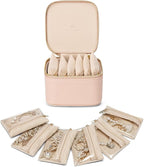 Vlando Jewelry Travel Case,Travel Jewelry Organizer with Clear Velvet Jewelry Bags 6Pcs Zipper Pouch for Women Gift Ideas for Birthday Wedding Graduation-Khaki