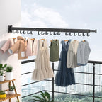 Wall Mounted Clothes Hanger Rack, Retractable Clothes Drying Rack Folding Indoor, Laundry Drying Rack, Space Saver Clothes Rack,Collapsible(Tri-Fold),with 18 J-Hooks Laundry Rack Black