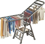 Mimiblack Heavy Duty Clothes Drying Rack Foldable with Wheels, 71'' Extra-Thick Metal Laundry Dryer Stand, 27 Rods Free-Standing for Indoor/Outdoor Windproof Use - Large Size