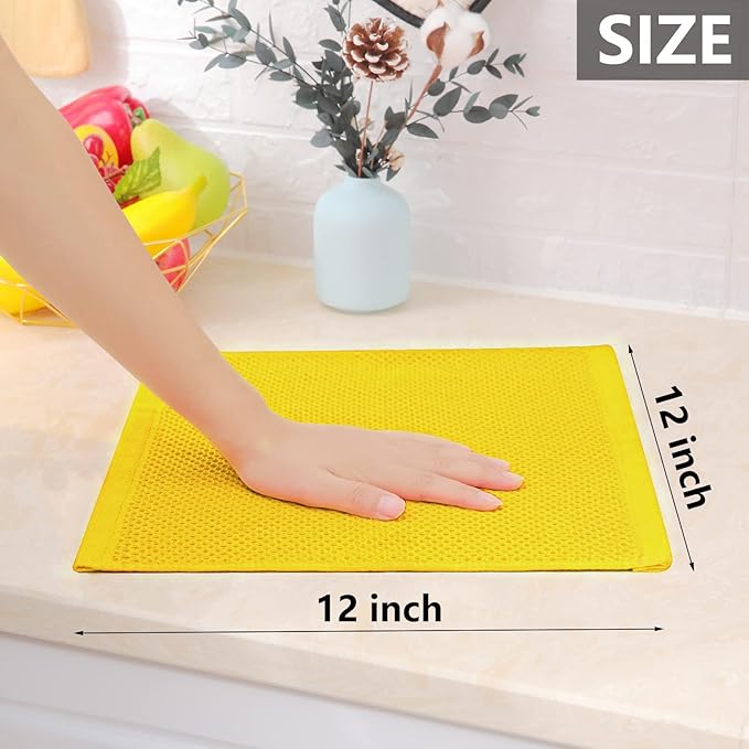Homaxy 100% Cotton Waffle Weave Kitchen Dish Cloths, Ultra Soft Absorbent Quick Drying Dish Towels, 12 x 12 Inches, 12-Pack, Yellow