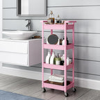 Utility cart with Tabletop 4 Tier Rolling Cart Organizer with Wheels Movable Storage Cart for Office, Living Room, Kitchen, Craft Room, Pink