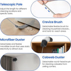 Extra-Long Dusters Kits with Extension Pole, 5 in 1 Cleaning Tools with Extendable Long Handle, Cobweb Duster, Microfiber Dusting Clothes for Gap, High Ceilings and Fans, Blinds, Cars and Furniture