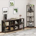 FATORRI 8 Cube Storage Organizer Bookshelf, Rustic Wood Cubby Bookcase, Industrial Horizontal Long Shelf for Living Room (Walnut Brown, 62 Inch)