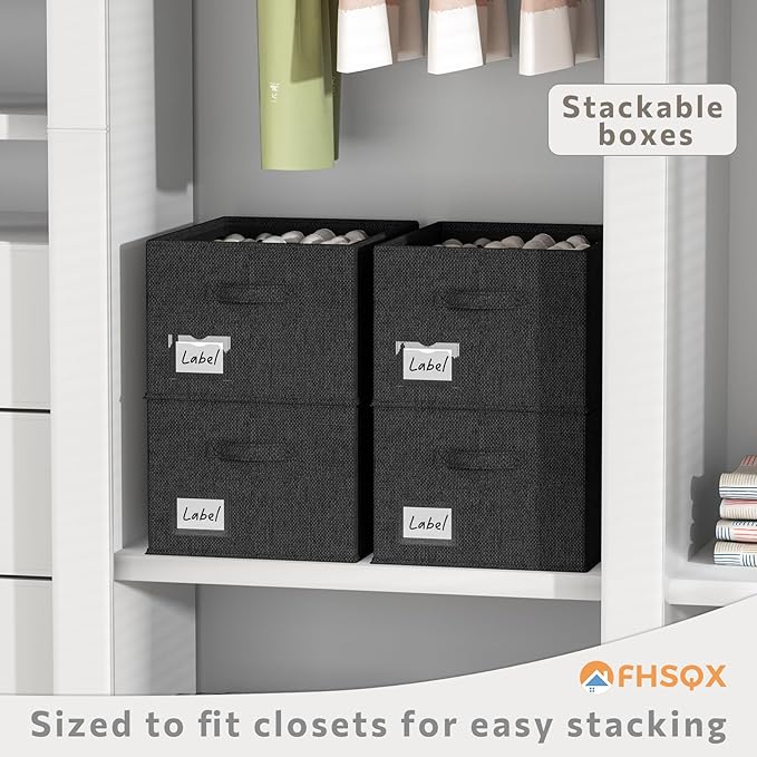 FHSQX 2 Pack Shoe Organizer for Closet,Fits up to 24 Pairs,Fabric Shoe Storage Bins,Large Shoe Box Storage Containers with Bottom Support for Shoes (Black, (16.5 * 12.6 * 9.5) x1)