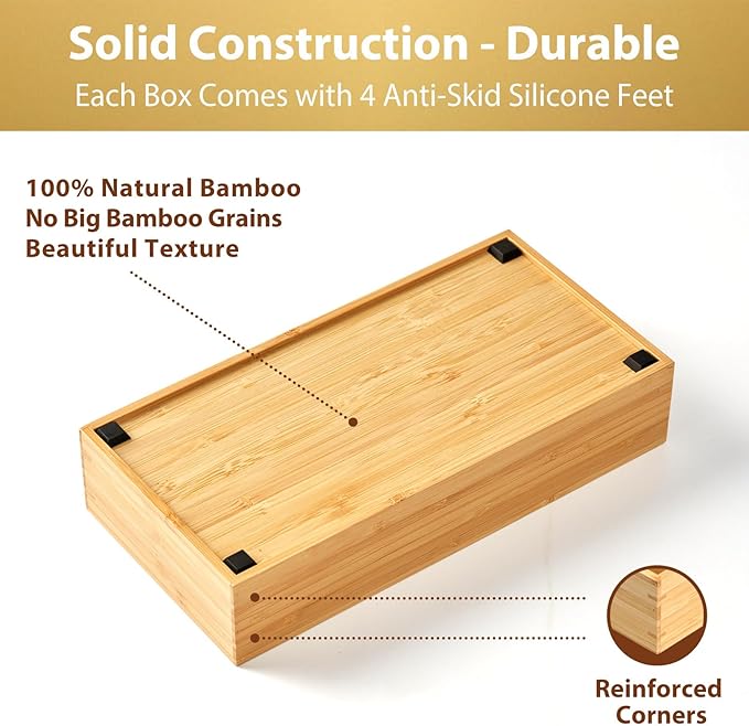 Umilife Bamboo Kitchen Utensils Organizer, Extra High Silverware Drawer Holder, Flatware Cutlery Storage Box, Multi-Use Drawer Divider in Office, Bathroom, Pantry - 12"x6"x2.5" (Set of 2)