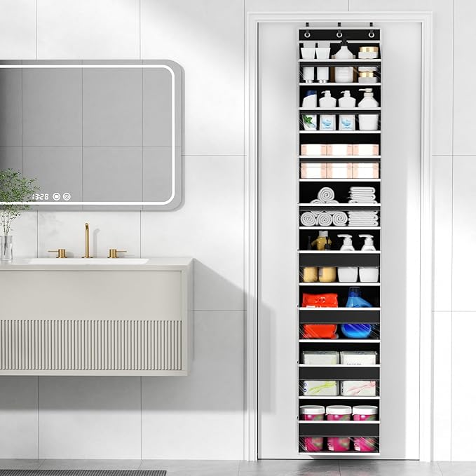 Over The Door Organizer, 8 Shelf Door Hanging Organizers with 8 Large Capacity Pockets, Back of Door Organizer Storage Hanging Shelves for Closet Bathroom Bedroom Nursery