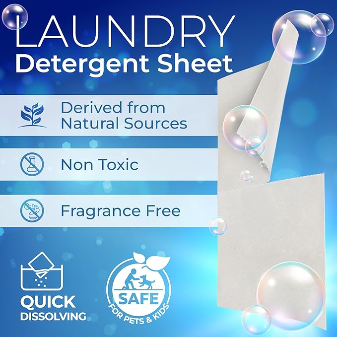Gull Living Laundry Detergent Sheets Unscented - 60 Loads - Dissolves Quickly, Removes Stains & Odors - Home and Travel Laundry Sheets Detergent