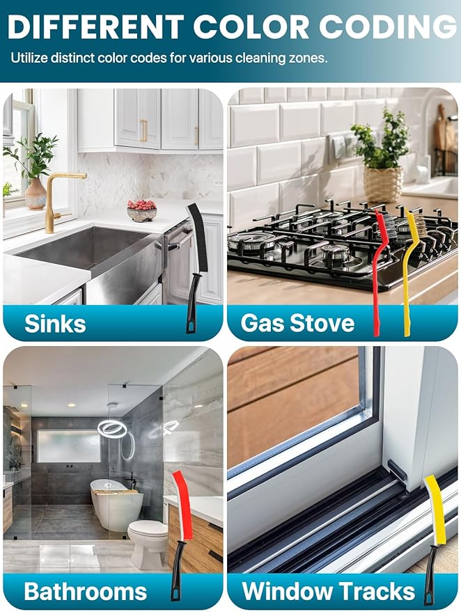 6 Pcs Crevice Cleaning Brush Set, Household Hard Bristle Crevice Cleaning Brush, Crevice Cleaning Tool for Sink,Faucets，Grout,Bathroom,Corner, Baseboard,Gas Stove and Tiles KOSPRIE