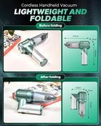 Saker Foldable Handheld Car Vacuum Cleaner Portable Cordless, 17000PA High Power Mini Vacuum Cleaner and Air Duster with Brushless Motor for Home,Cars,Office Cleaning HL133 Olive Green