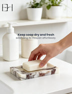 Natural Marble Soap Dish for Shower with Silicone Non-Slip Feet, Stone Drying Tray, Bar Soap Saver, Holder Container for Bathroom Decor Accessories(Calacatta Viola, Rectangular)