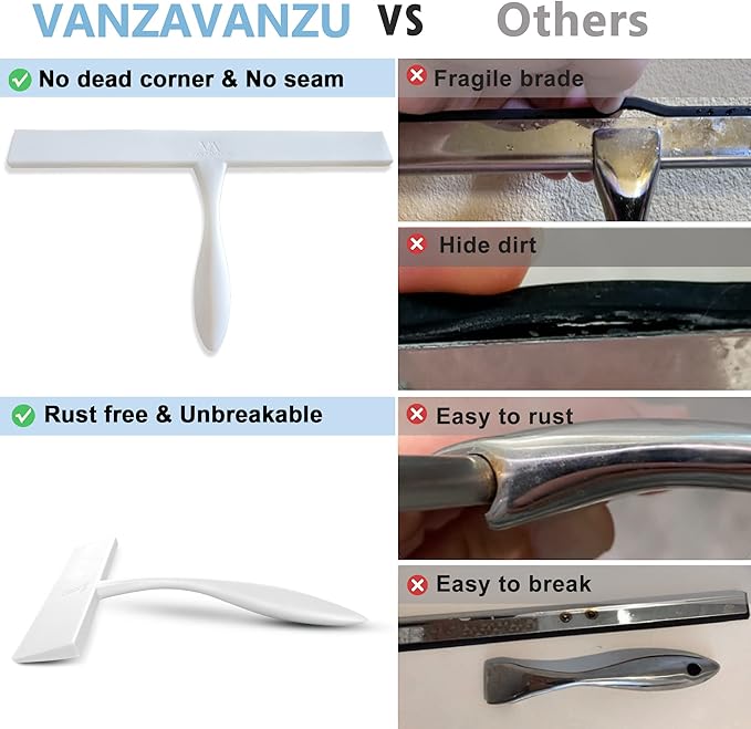 Squeegee for Shower Glass Door, 11-Inch Shower Squeegee for Glass Doors, Bathroom Silicone Squeegees Wiper for Shower with Non-Slip Handle, No-Drilling Silicone Hanging Hook, for Tiles, Mirror(White)