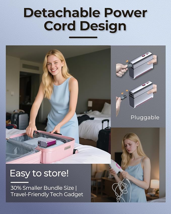 1200W Travel Steamer for Clothes Portable Mini, Dual Voltage, Small Foldable Clothes Steamer and Iron, Compact Garment steamer,15s Fast Heat-Up, Pluggable Cable, Worldwide Travel (110-220V)