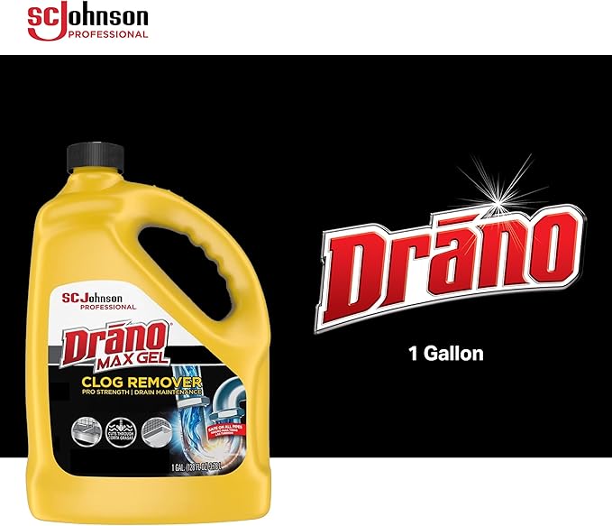 Drano 696642 Max Gel Clog Remover, Bleach Scent, 128 oz Bottle, 4/Carton