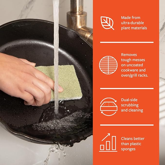 Full Circle Heavy Duty Scrubber Sponge – Robust Agave Leaf & Plastic-Free Cellulose – Dual-Sided Dish Sponge for Cast Iron, Grill Grates & Oven Racks, 6 Pack