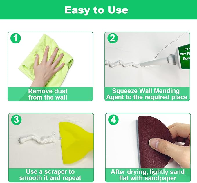 Wall Repair Patch Kit with Scraper, Drywall Repair Kit, Wall Mending Agent Easy to Fill Holes in Home Wall and Quick Repair