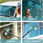 AIDELY 62" Window Squeegee, 2 in 1 Window Cleaning Tool with Telescopic Pole, Rotatable and Bendable Head for High Windows Indoor Outdoor, Includes 2 Blades & 2 Pads (Microfiber+Pads)