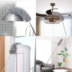 Microfiber Ceiling Fan Cleaner with 30–100" Telescopic Pole – Extendable Duster for High Ceilings and Fans, Bendable Washable Head, Reusable Cleaning Tool for Furniture, Cars, Keyboard