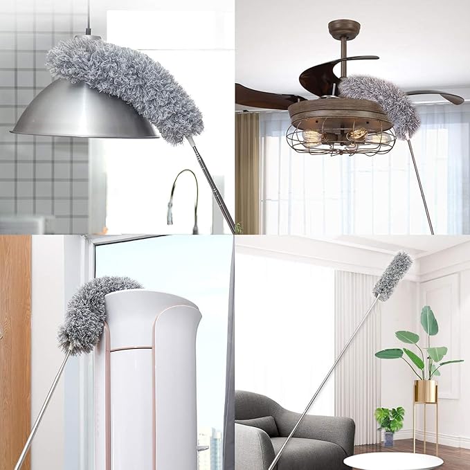 Microfiber Ceiling Fan Cleaner with 30–100" Telescopic Pole – Extendable Duster for High Ceilings and Fans, Bendable Washable Head, Reusable Cleaning Tool for Furniture, Cars, Keyboard