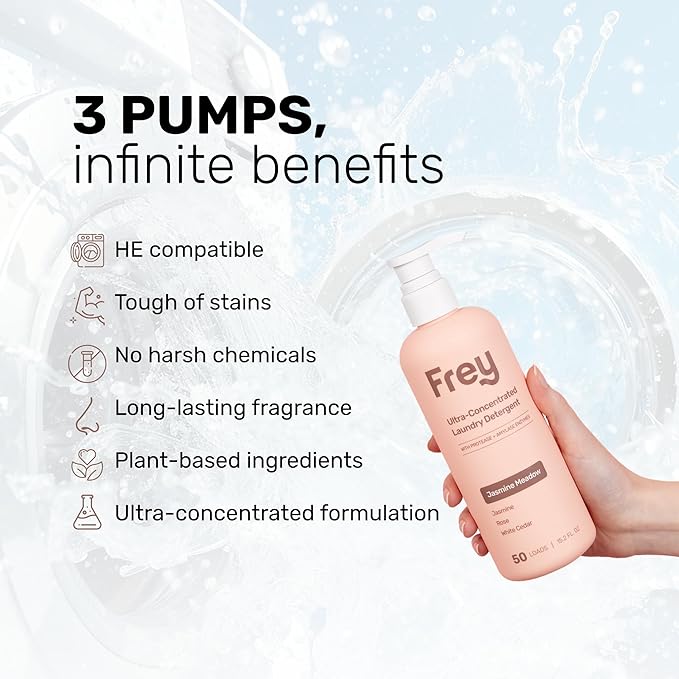 FREY Full Wash Laundry Care Bundle - Concentrated Liquid Laundry Detergent & Fabric Softener (Jasmine Meadow)