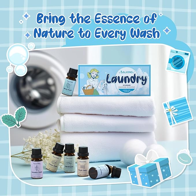 SALKING Laundry Collection Essential Oils Set, Pure Essential Oil for Diffuser, Clean Aromatherapy Fragrance Oil Gift Set, Use with Wool Dryer Balls, Citrus Clean, Lavender Fields, Still Breeze