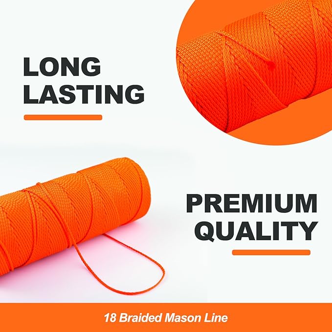 Mason Line, 500Ft, #18 Braided Nylon String, Nylon Twine for Gardening Or Masonry Tools, Twine String for Gardening and DIY Projects Crafting