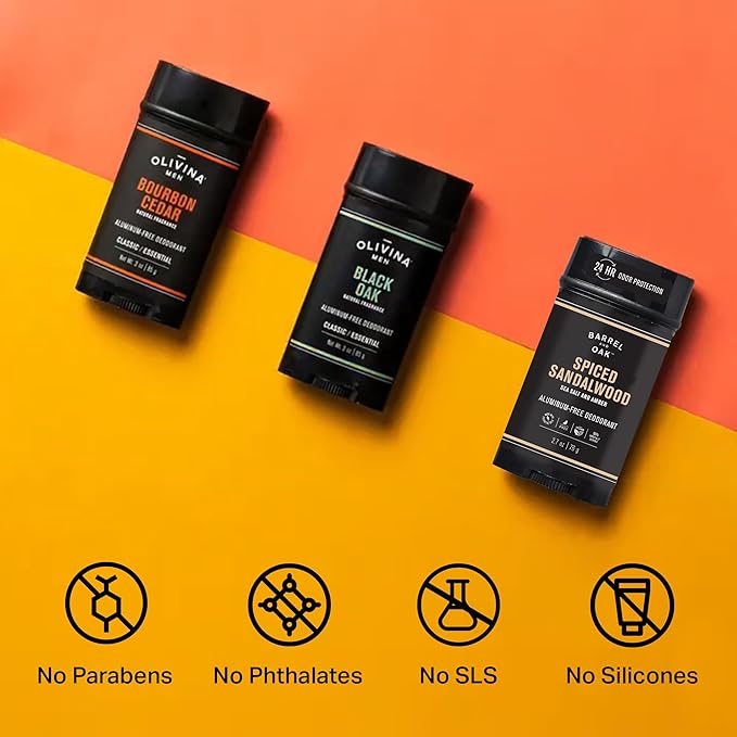 Barrel & Oak Aluminum Free Deodorant for Men, Natural Men's Deodorant with Patchouli & Cedar Essential Oil for Delicate Skin, Grooming Kit Gifts for Men, Bourbon Cedar, 2.7 oz, 2-Pack