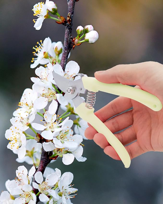 Pruning Shears for Gardening, 1 Pack Garden Scissors for Cutting Fresh Flowers, Floral Clippers for Plants, Fruits (Yellow)